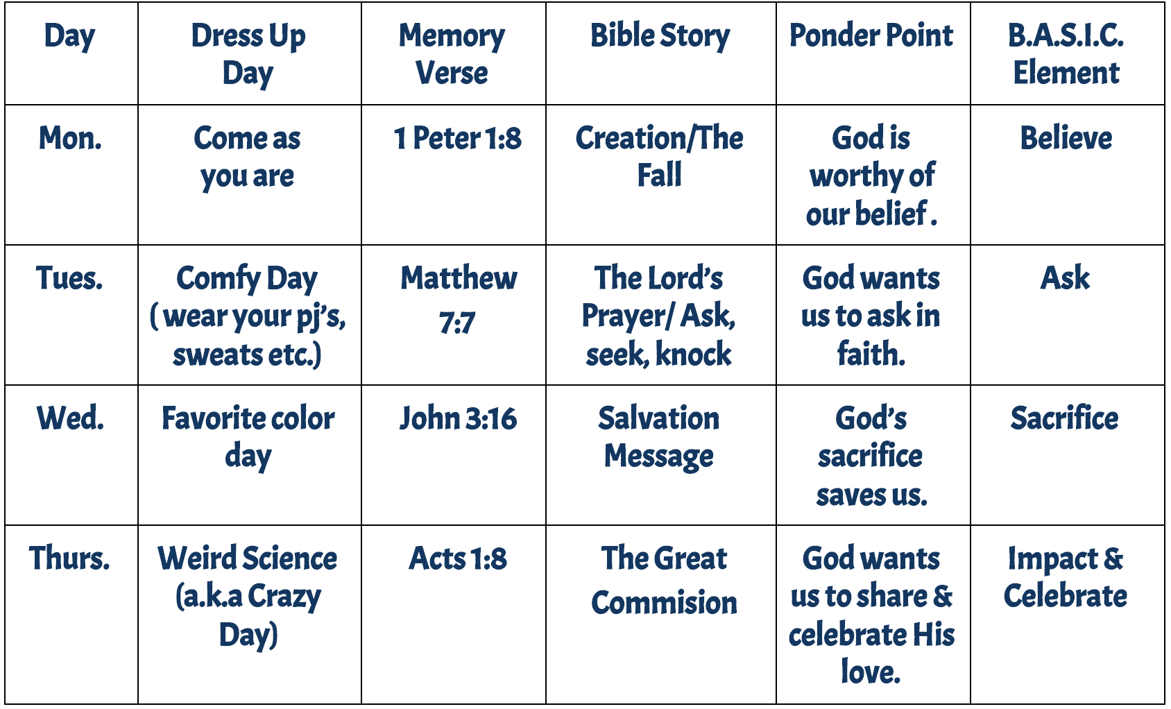 VBS2019-Schedule VBS 2019 Schedule